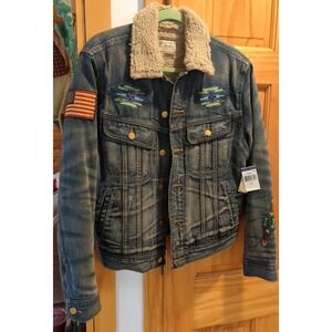 Polo Ralph Lauren Jacket Sherpa Shearling Trucker Denim Aztec Southwestern USA S